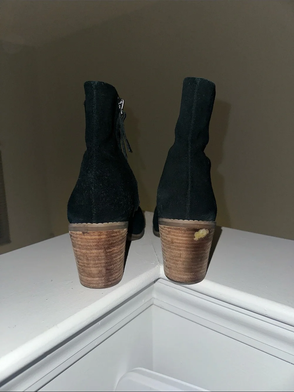 Toms Black Suede Ankle Booties with Stacked Wood Heel